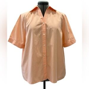 Karen Scott Women's Cotton Peach Classic V-Neck Minimalist Button-Up Shirt Med.
